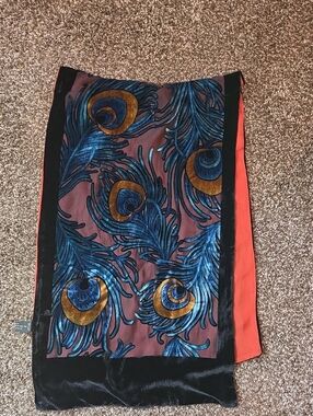 Peacock Feather Wrap in Coral and Blue Made For Metropolitan Museum Of Art